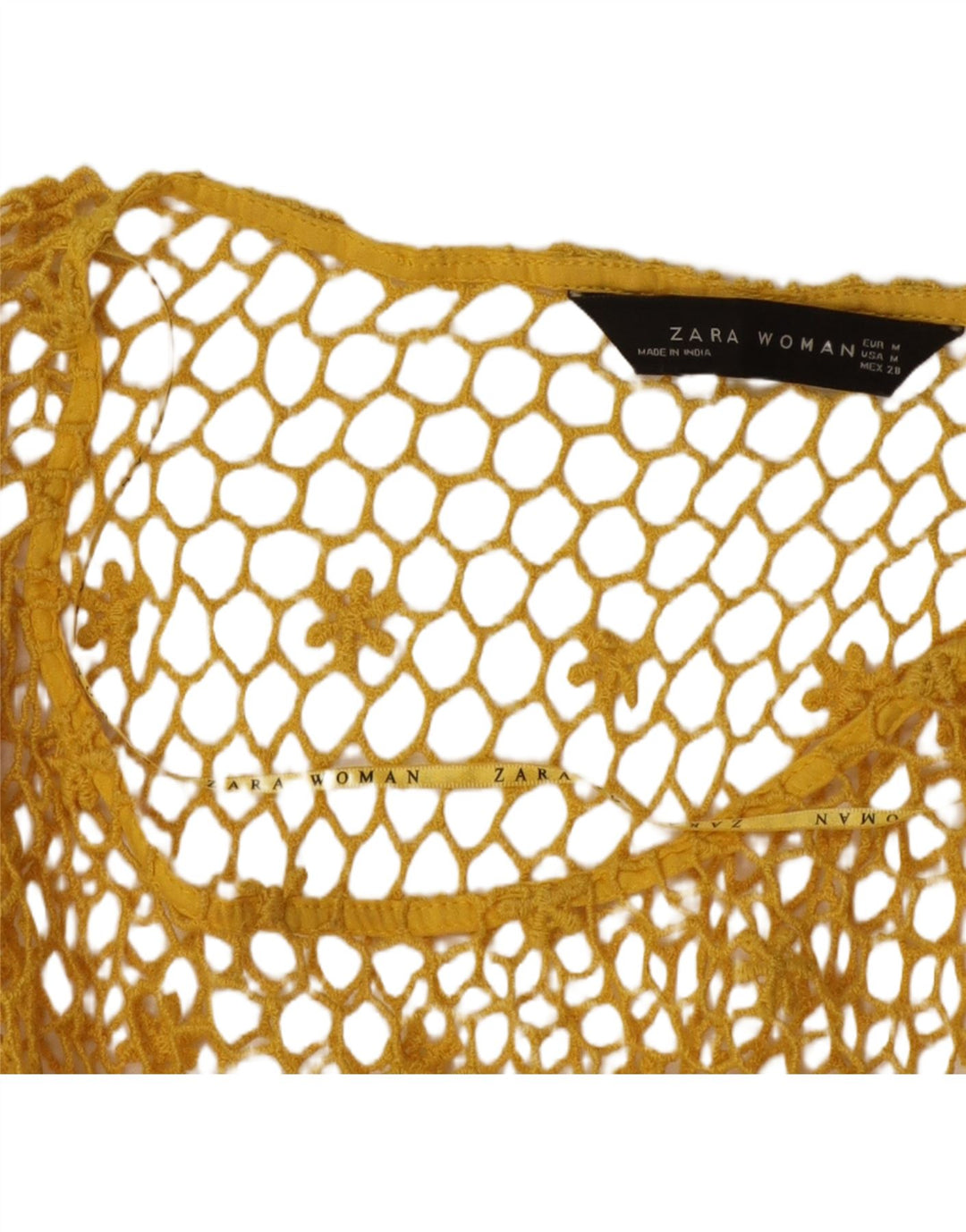 Top Zara da donna all'uncinetto trasparente manica 3/4 UK 14 giallo medio
