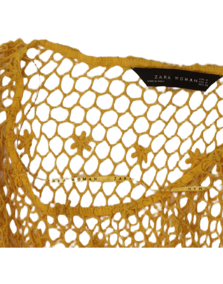 Top Zara da donna all'uncinetto trasparente manica 3/4 UK 14 giallo medio