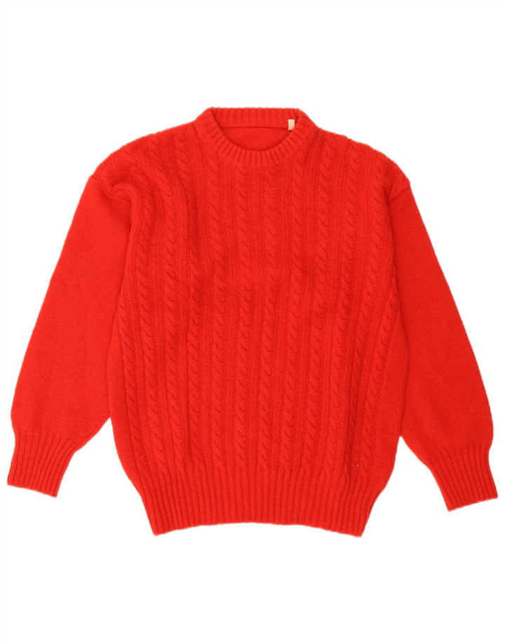 Maglione maglione girocollo oversize da donna vintage UK 10 piccolo in lana rossa