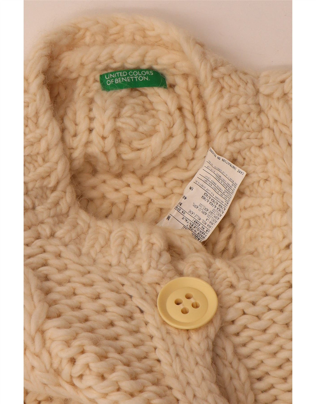 Maglione cardigan corto da donna Benetton UK 14 lana media bianco sporco