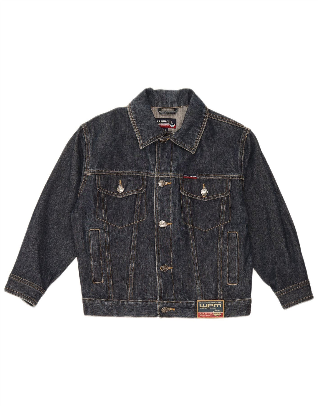 Giacca in denim con maniche a 3/4 corta da donna WPM UK 10 piccola in cotone blu navy