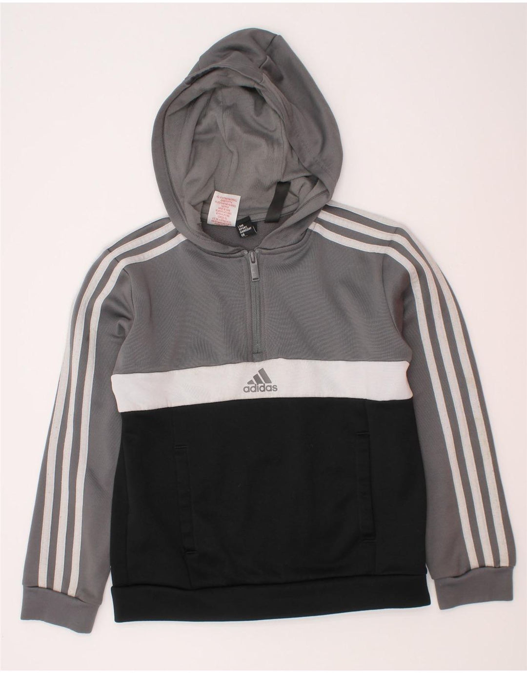 Felpa con cappuccio da ragazzo Adidas 9-10 anni in poliestere color block grigio