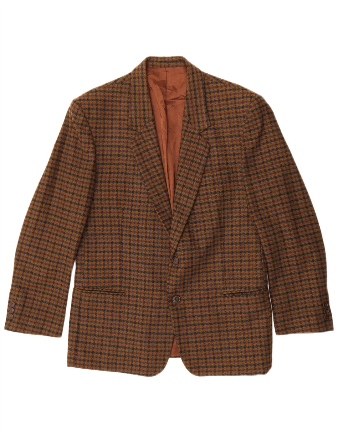 Giacca blazer vintage da uomo a 2 bottoni IT 48 in lana vergine a quadri marrone medio
