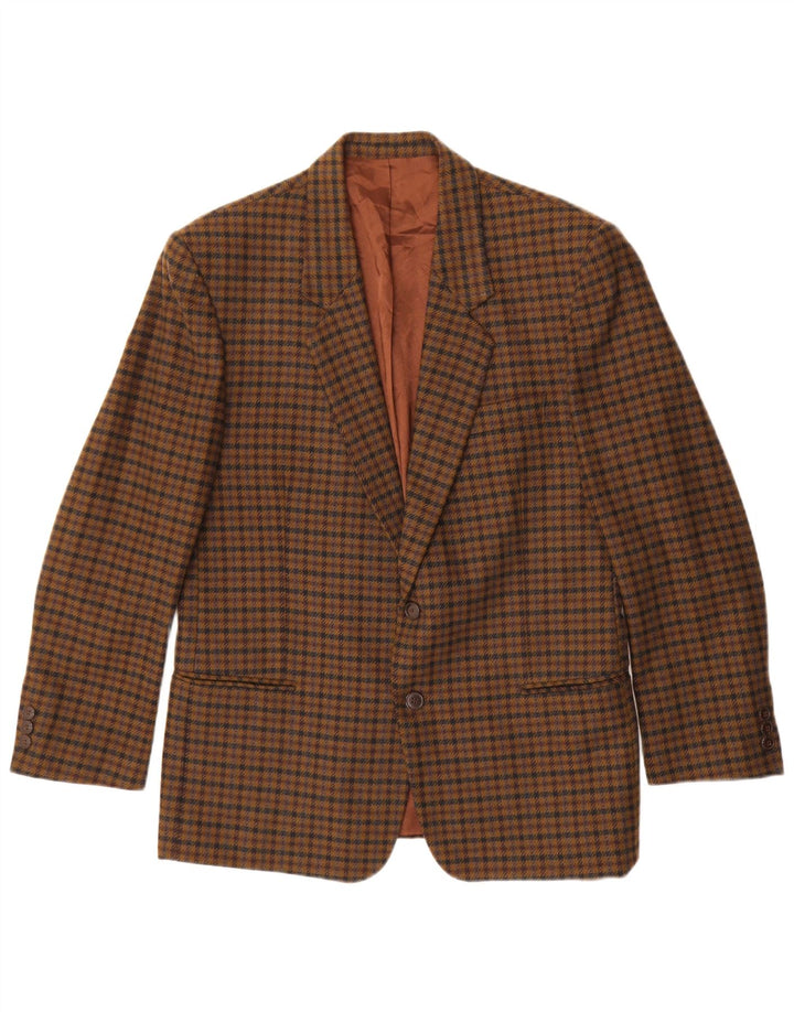 Giacca blazer vintage da uomo a 2 bottoni IT 48 in lana vergine a quadri marrone medio