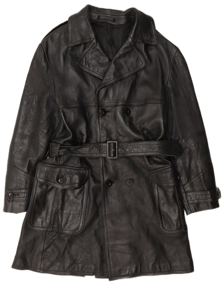 Cappotto vintage da uomo in pelle doppio petto IT 50 grande nero