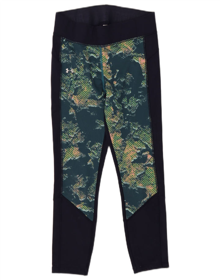UNDER ARMOUR Womens Abstract Pattern Leggings UK 12 Medium Navy Blue