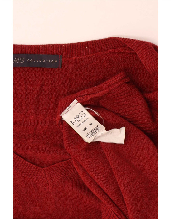 Maglione da donna con scollo a V Marks & Spencer UK 16 grande acrilico rosso