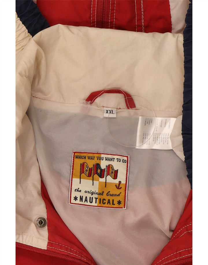 Giacca a vento vintage da uomo con cappuccio UK 44 2XL Poliestere color block rosso