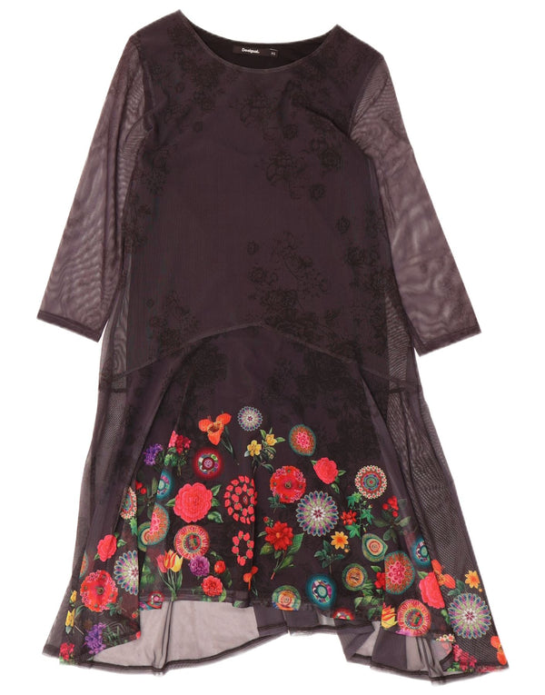 Desigual Donna Abito a trapezio con maniche a 3/4 UK 6 XS Poliestere grigio floreale