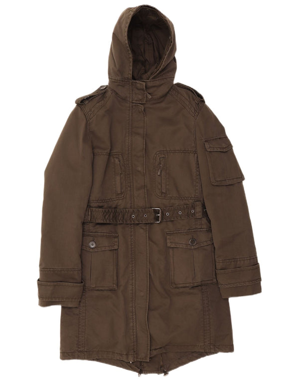 Parka militare con cappuccio da donna Zara UK 14 cotone kaki medio
