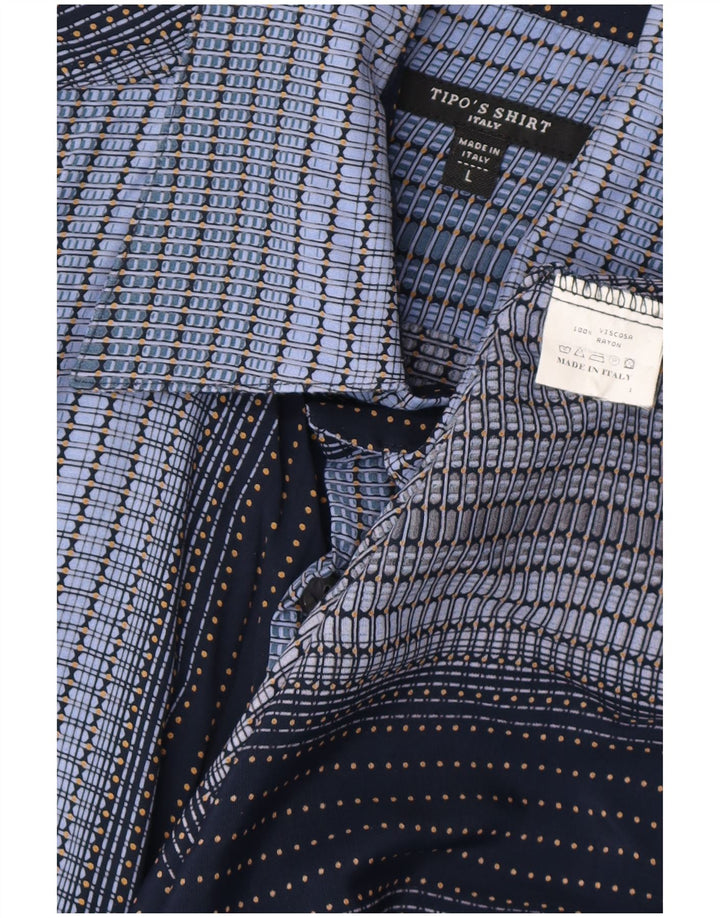 Camicia a maniche corte da uomo Tipo' S Large in rayon a righe blu navy