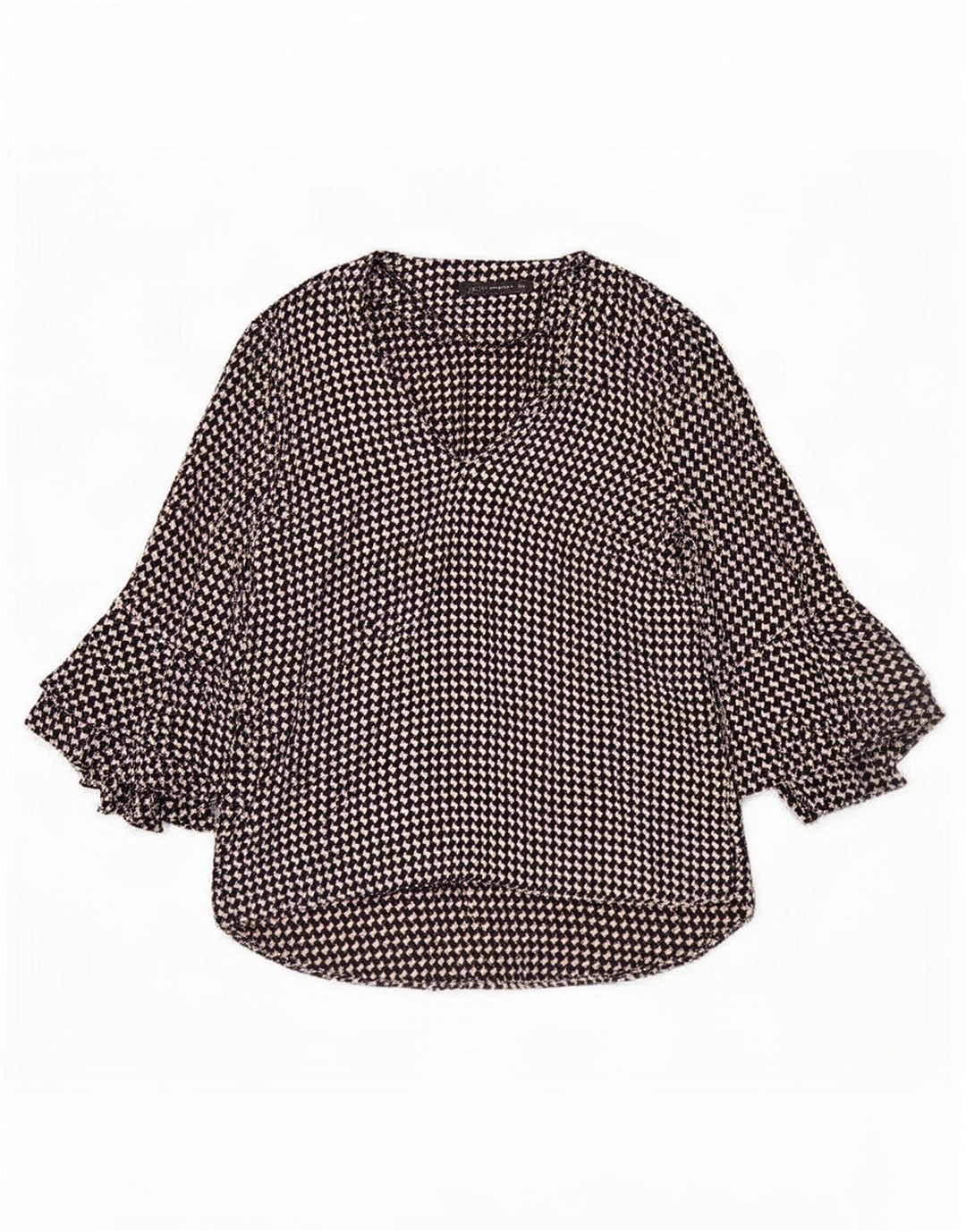 Top Zara da donna con maniche a 3/4, taglia UK 16, viscosa pied de poule nera grande