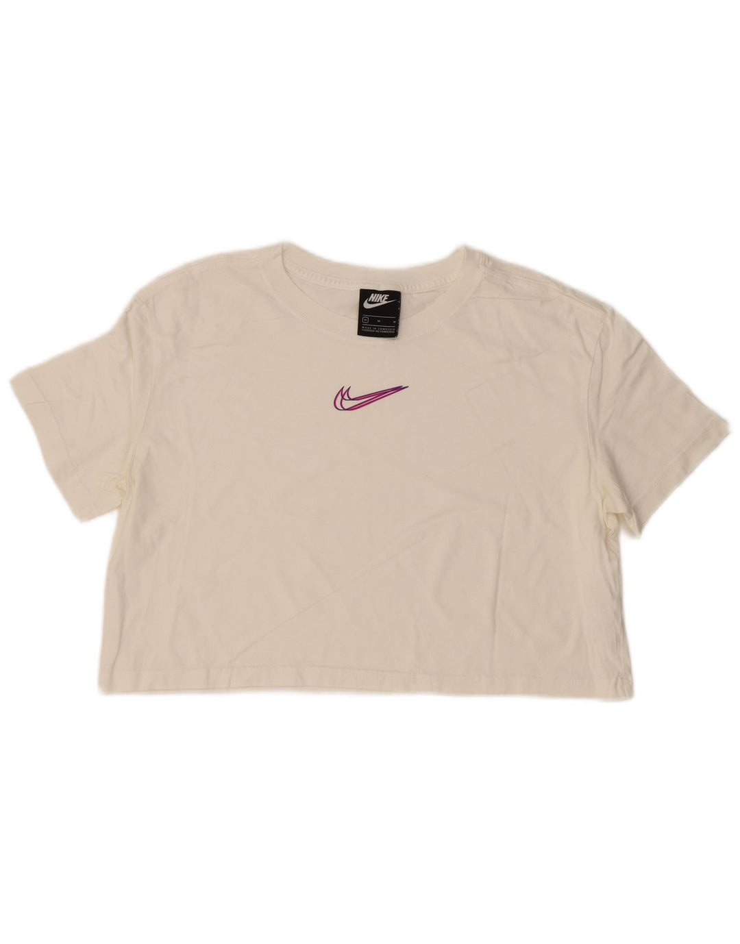 T-shirt grafica corta Nike da donna UK 14 cotone bianco medio