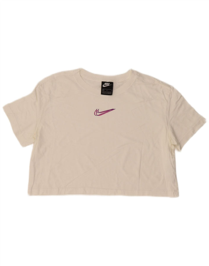 T-shirt grafica corta Nike da donna UK 14 cotone bianco medio