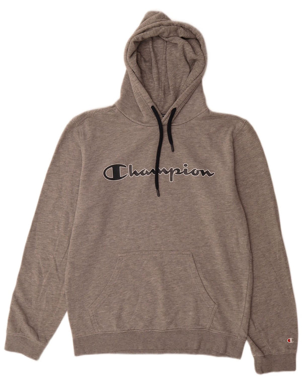 Maglione con cappuccio grafico da uomo Champion in cotone chiazzato grigio medio