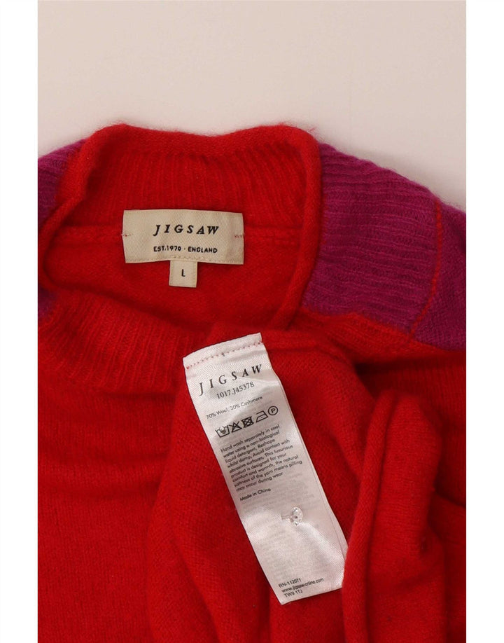 Maglione maglione da donna con collo alto Jigsaw UK 16 Large Red Colourblock