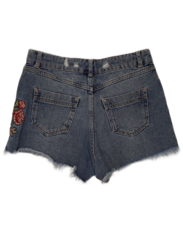 Pantaloncini di jeans con grafica invecchiata Benetton da donna W28 Blu medio floreale