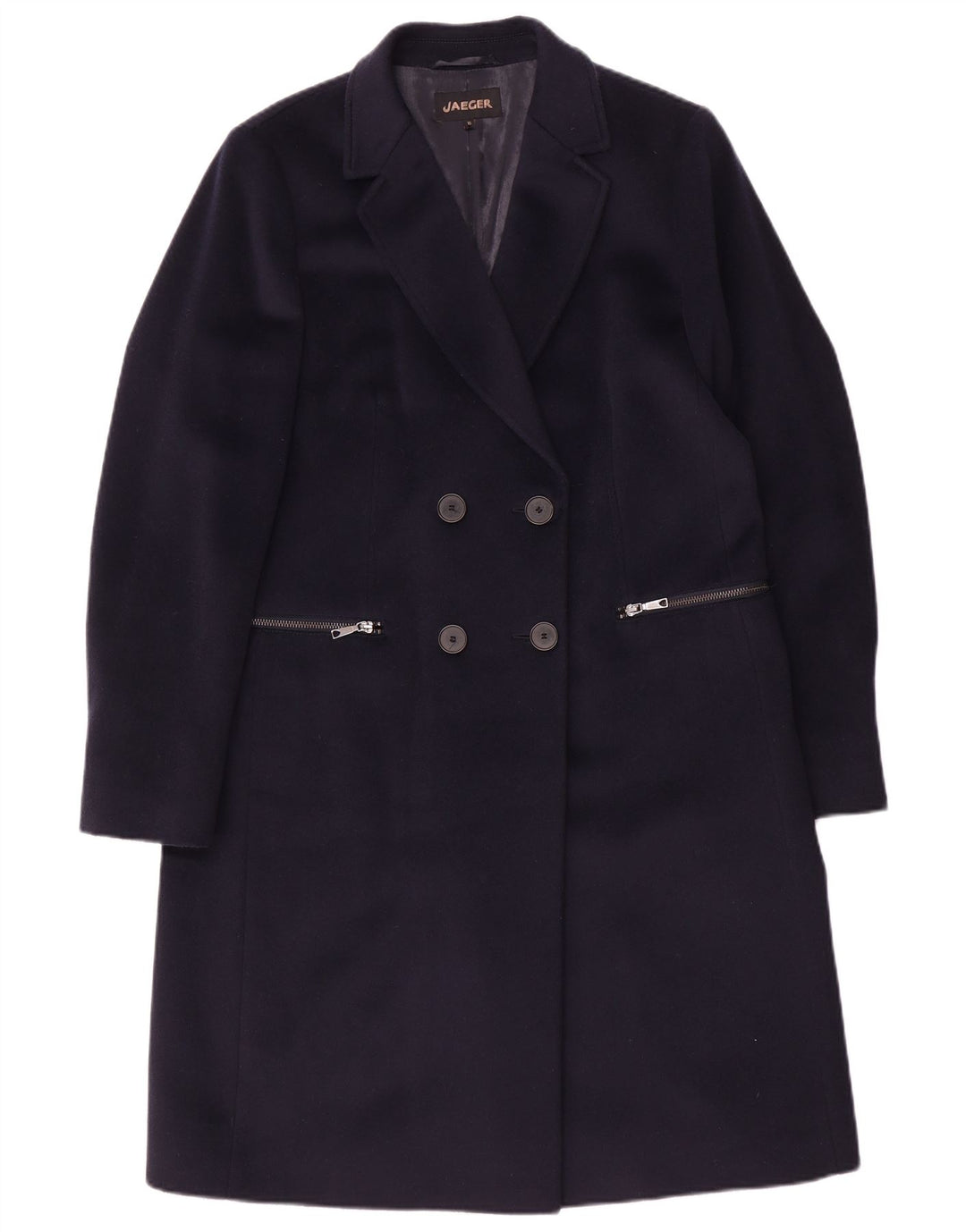 Cappotto doppiopetto oversize da donna Jaeger UK 10 piccolo in lana blu navy
