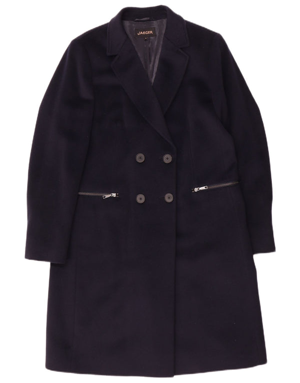 Cappotto doppiopetto oversize da donna Jaeger UK 10 piccolo in lana blu navy