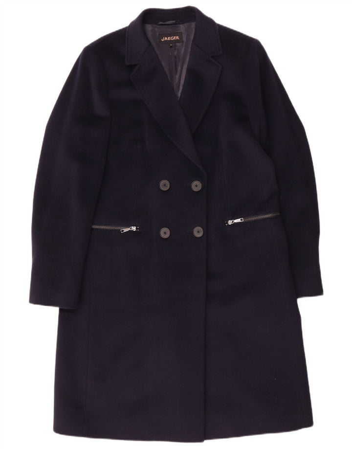 Cappotto doppiopetto oversize da donna Jaeger UK 10 piccolo in lana blu navy