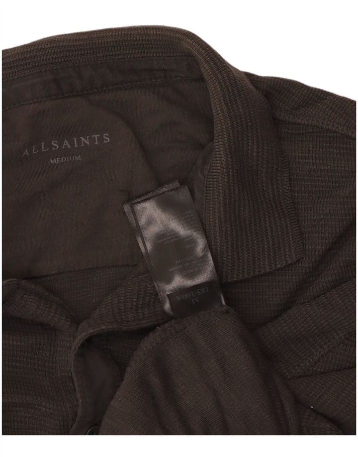 Polo da uomo a maniche lunghe All Saints in cotone grigio medio