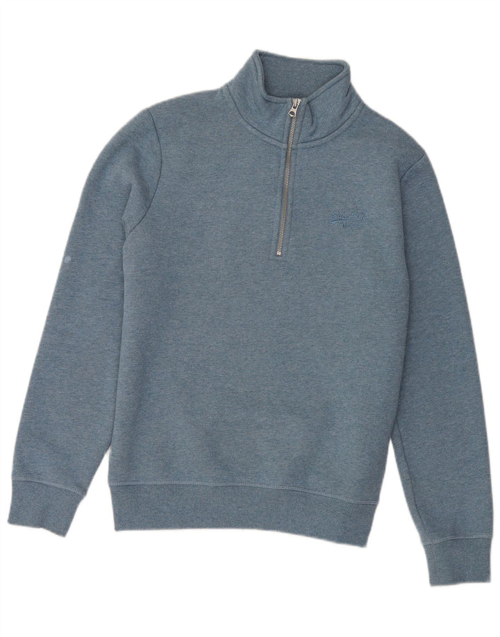 Felpa da uomo con collo con zip Superdry, maglione piccolo in cotone blu