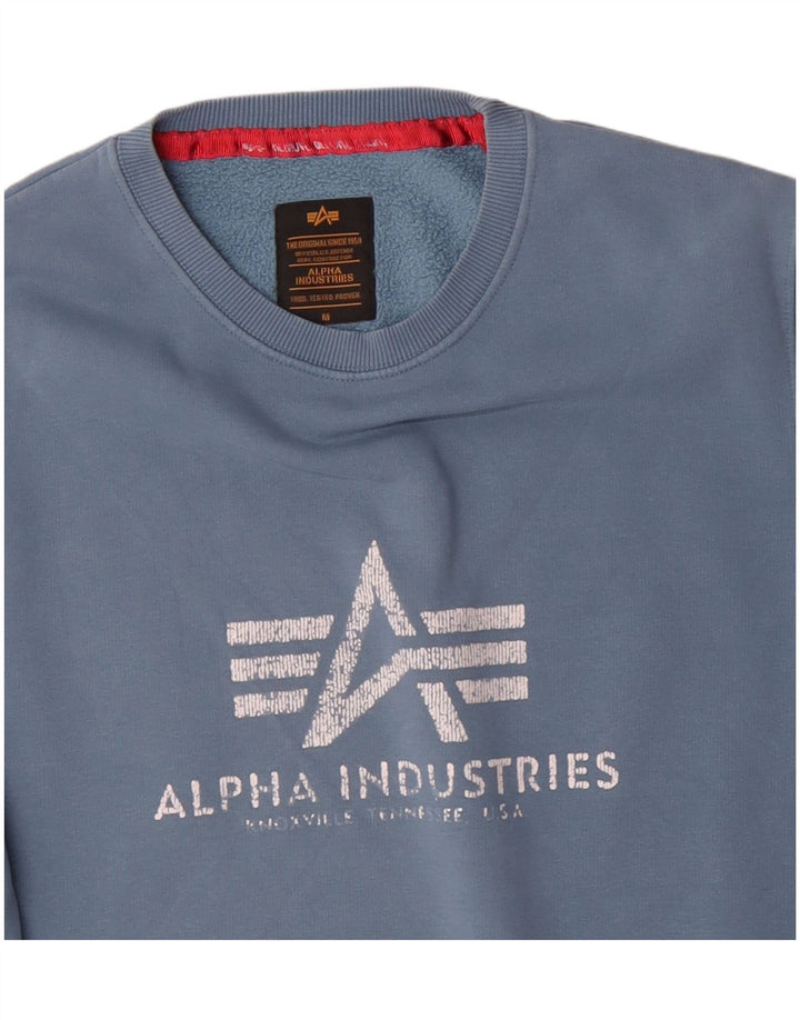 Felpa grafica da uomo Alpha Industries in cotone blu medio