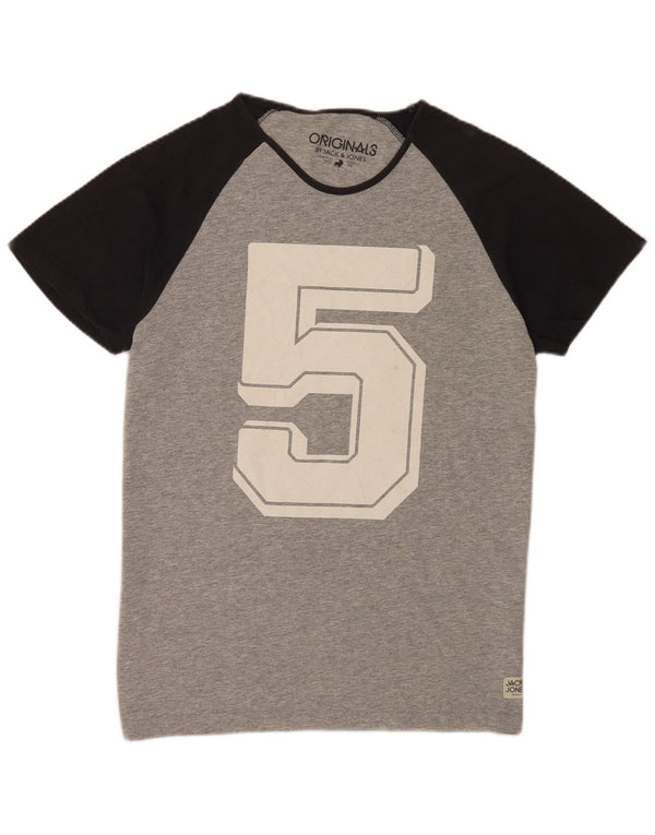 Jack & Jones T-shirt grafica da uomo Top XL in cotone color block grigio