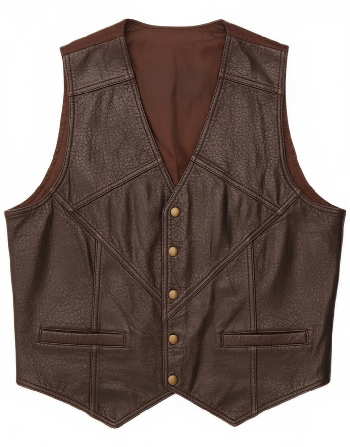 Gilet in pelle da uomo vintage marrone medio