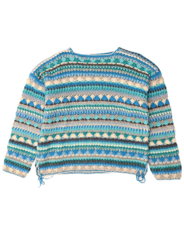 Maglione maglione girocollo da donna vintage UK 18 XL a righe blu