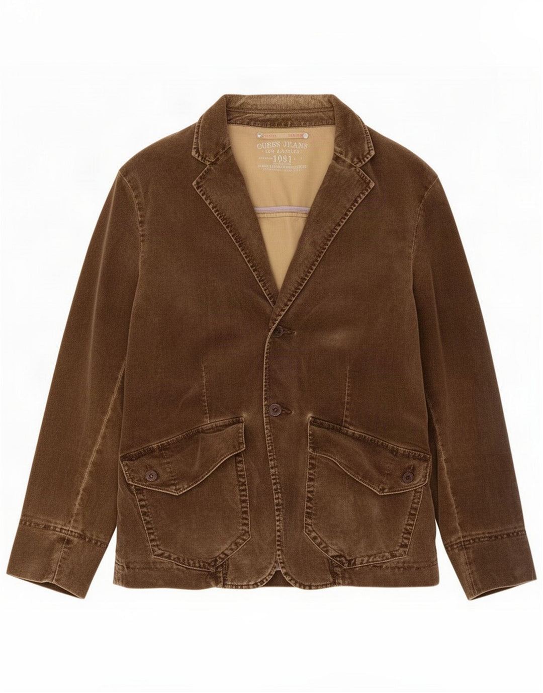 Guess Giacca blazer da uomo a 2 bottoni UK 38 Marrone medio Cotone
