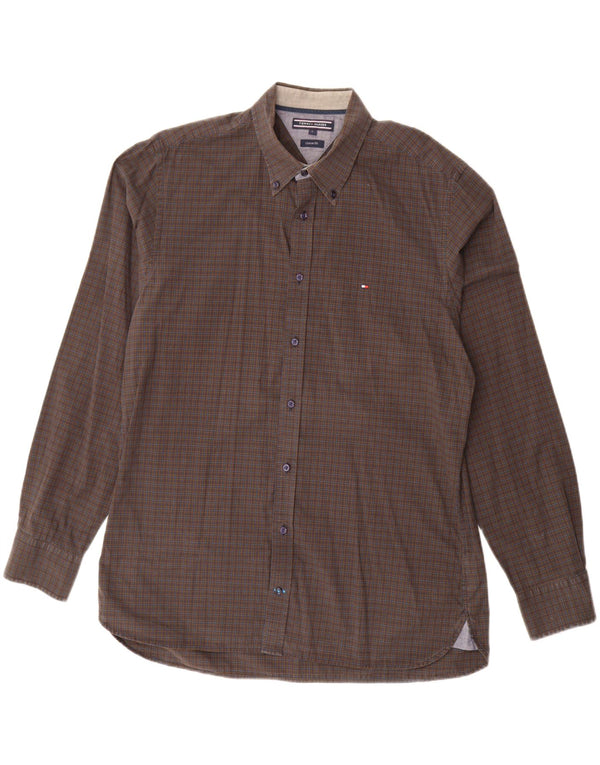 Camicia da uomo su misura Tommy Hilfiger, cotone a quadri marroni grandi