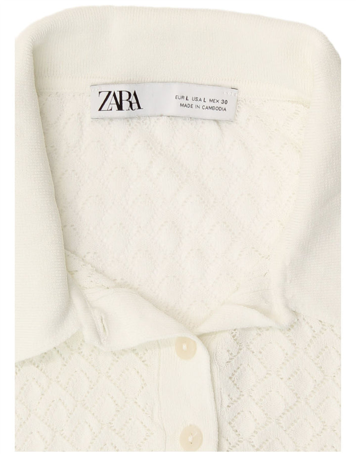 Top corto trasparente da donna Zara manica lunga UK 14 grande bianco