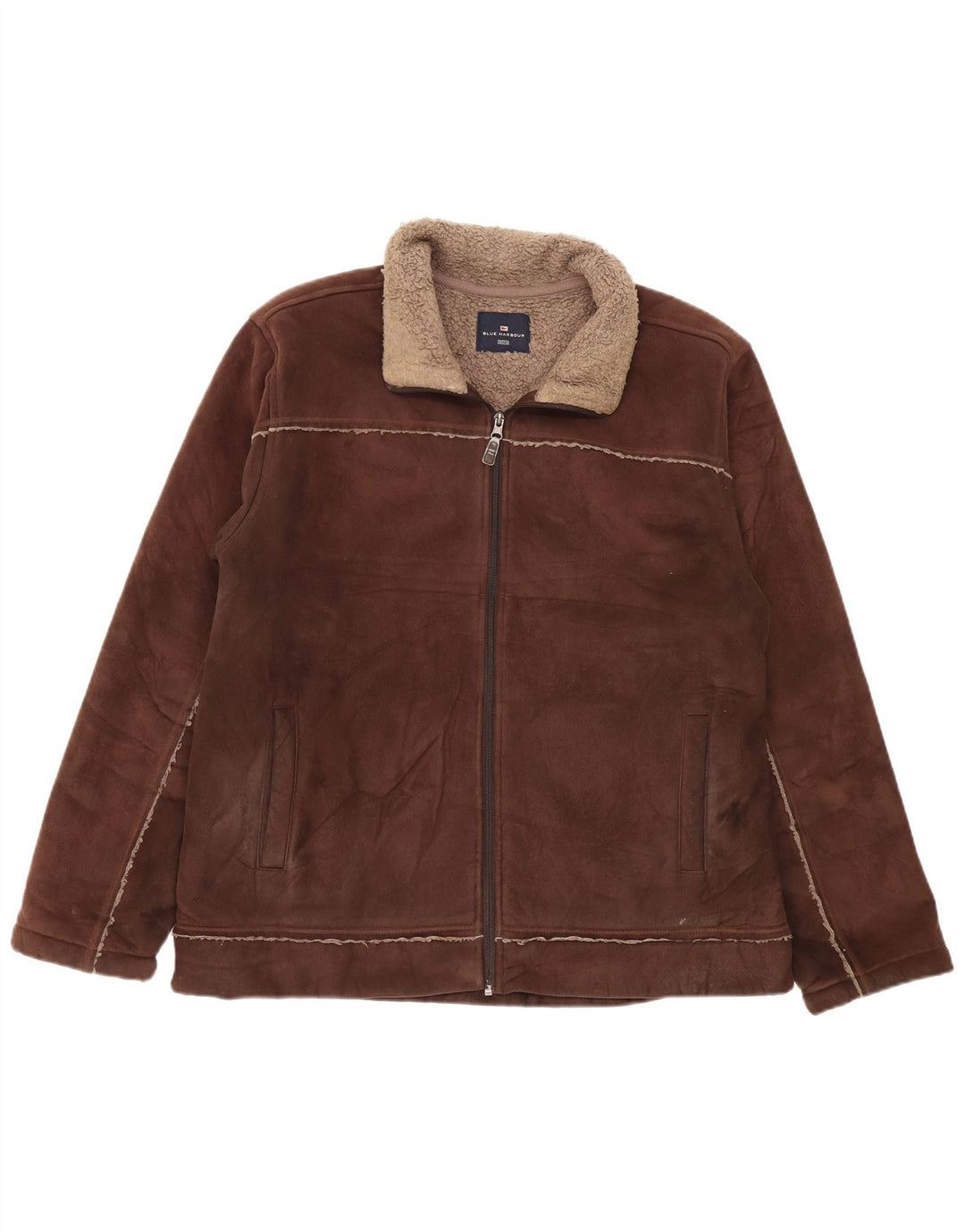 MARKS & SPENCER Giacca Sherpa da uomo UK 41/43 Large Marrone Poliestere