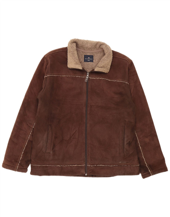MARKS & SPENCER Giacca Sherpa da uomo UK 41/43 Large Marrone Poliestere