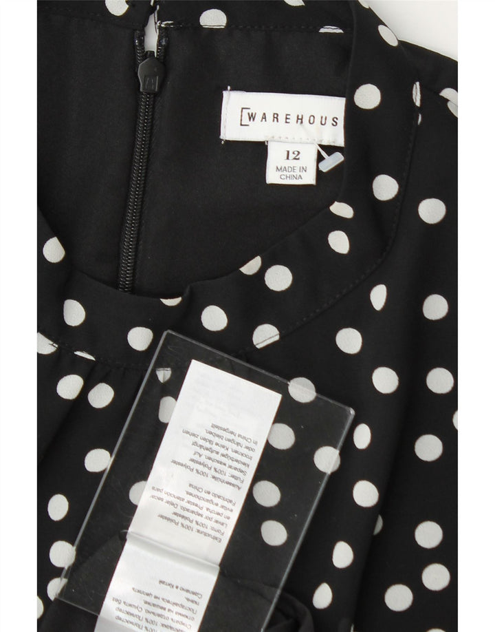 WAREHOUSE Womens Long Sleeve Tiered Dress UK 12 Medium Black Polka Dot Vintage Warehouse and Second-Hand Warehouse from Messina Hembry 