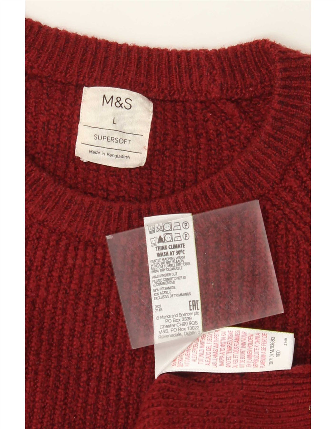 Maglione maglione girocollo da uomo Marks & Spencer grande poliammide screziato rosso