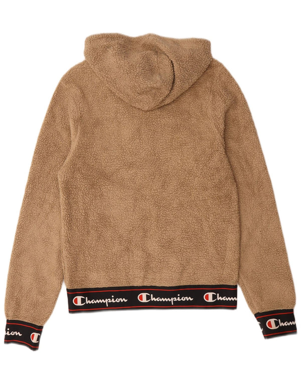 Maglione da uomo con cappuccio in pile con zip e collo Champion, piccolo color beige