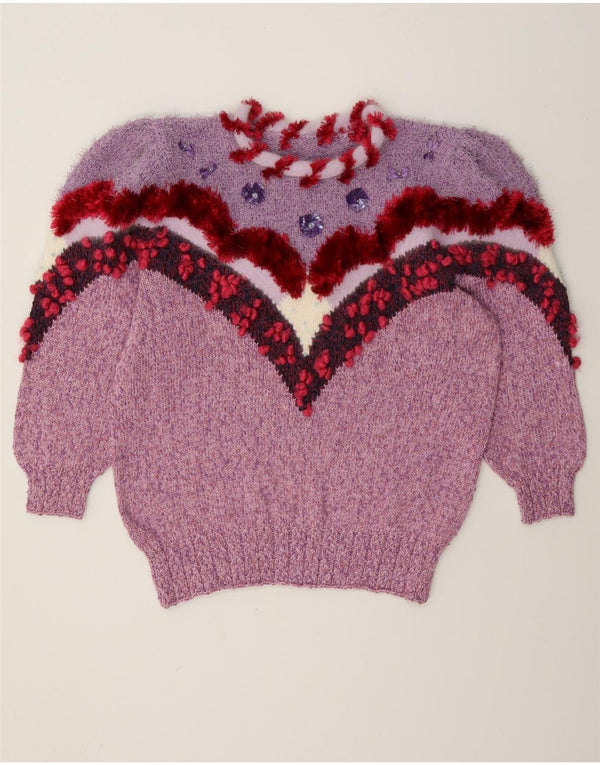 Maglione maglione girocollo da donna vintage UK 14 Novità viola medio