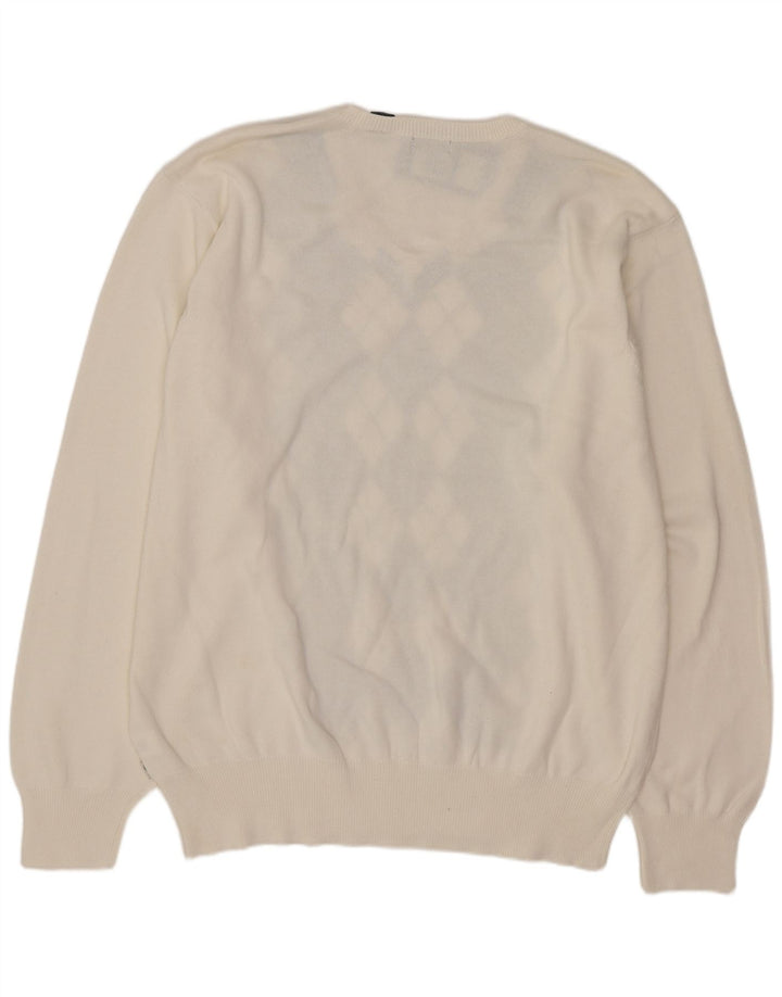 Maglione da uomo con scollo a V Izod XL bianco a rombi/cotone diamante