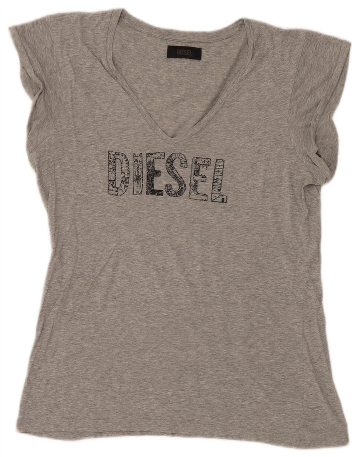 T-shirt grafica da donna Diesel Top UK 16 grande grigia