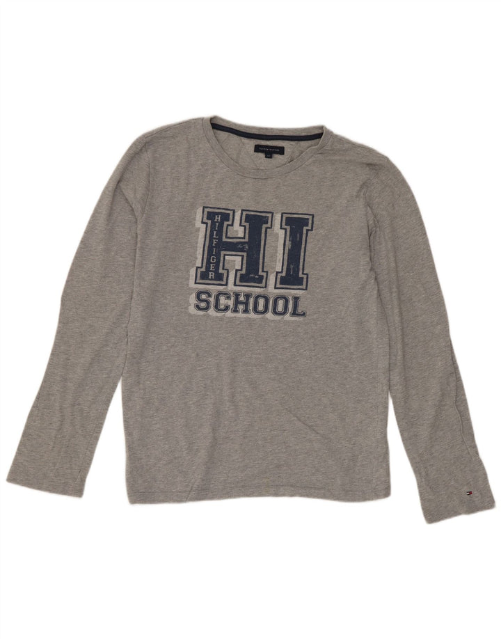 Tommy Hilfiger Maglietta grafica da ragazzo a manica lunga 11-12 anni in cotone grigio