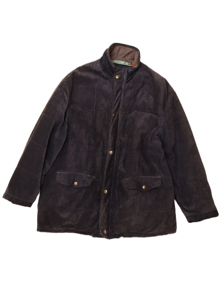 Cappotto vintage da uomo in pelle scamosciata scamosciata IT 52 XL in pelle blu navy