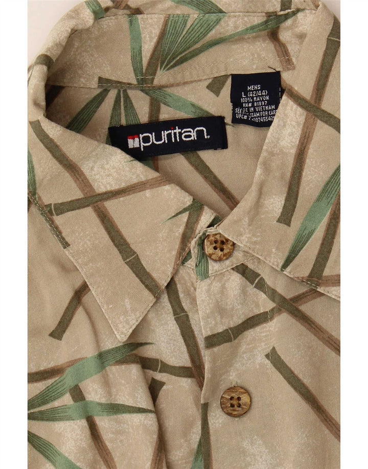 Camicia a maniche corte da uomo Puritan con motivo astratto taglia 42/44 grande beige