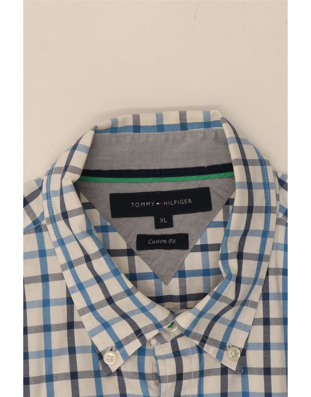 TOMMY HILFIGER Mens Custom Fit Shirt XL Blue Check Cotton Vintage Tommy Hilfiger and Second-Hand Tommy Hilfiger from Messina Hembry 