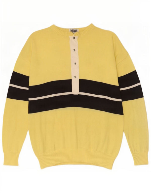 Maglione vintage da uomo con collo a bottoni in cotone color block giallo medio