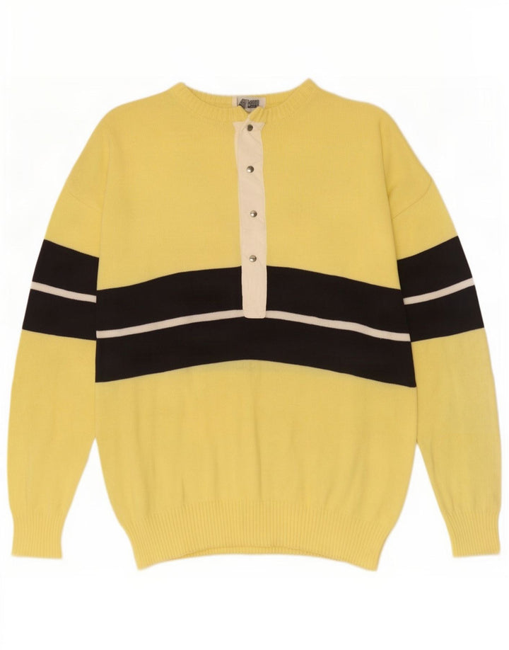 Maglione vintage da uomo con collo a bottoni in cotone color block giallo medio