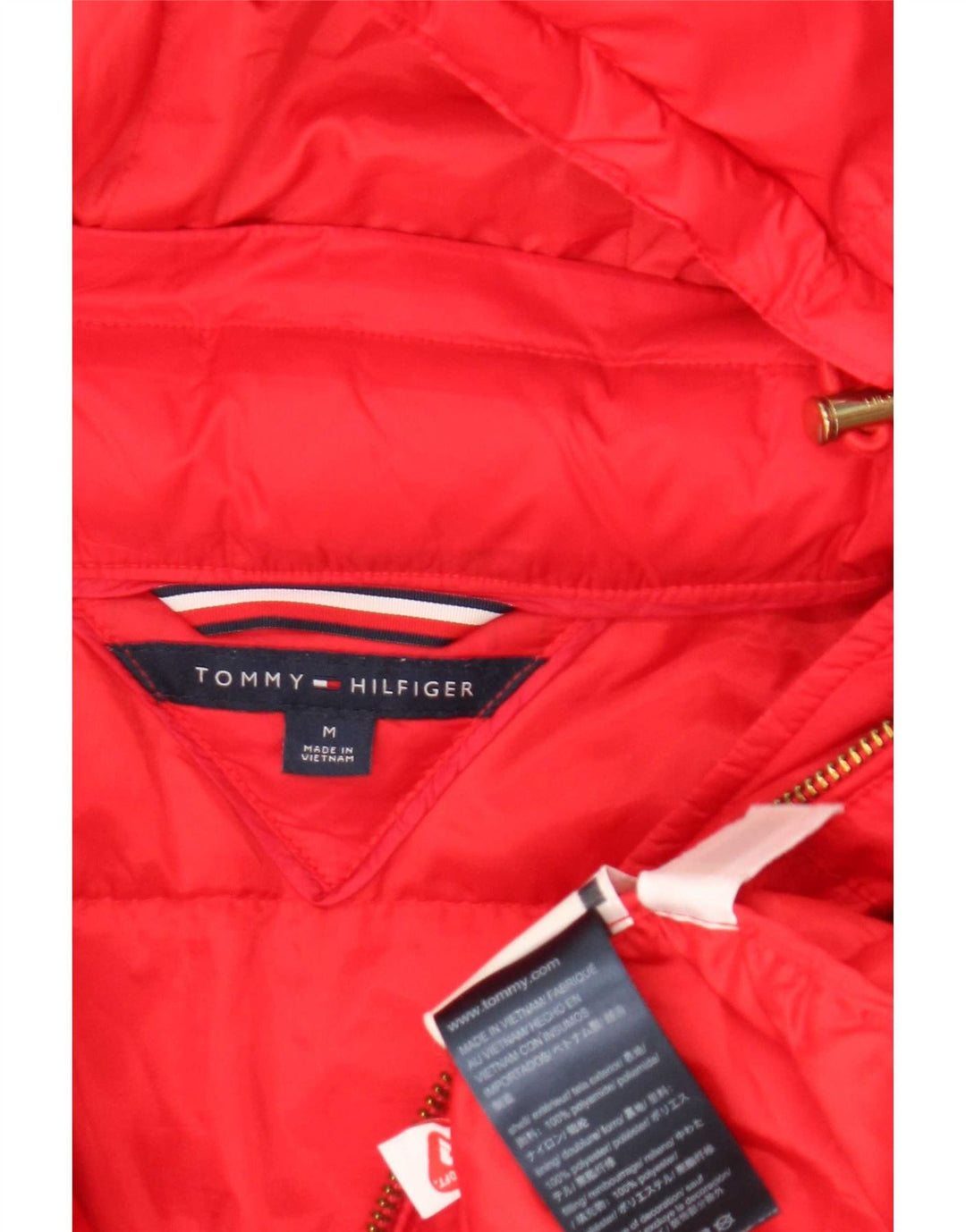 Giacca imbottita con cappuccio da donna Tommy Hilfiger UK 14 medio rosso poliammide