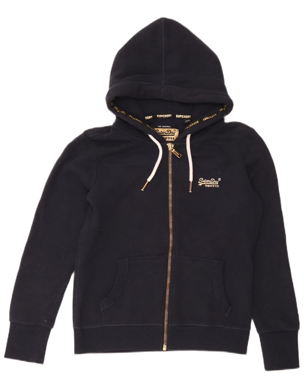 Felpa con cappuccio e zip grafica da donna Superdry UK 12 cotone blu navy medio