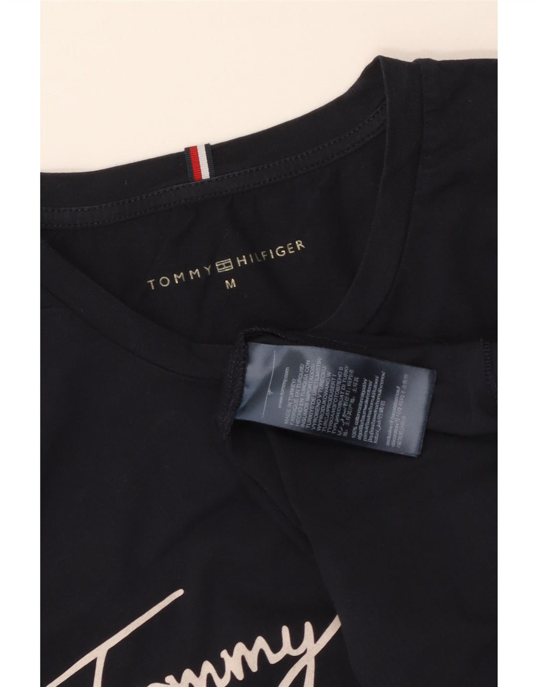 TOMMY HILFIGER T-shirt grafica da donna Top UK 12 cotone blu navy medio